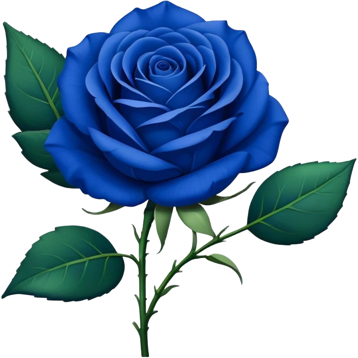 Single blue rose flower with stem and leaves, royal blue color emoji