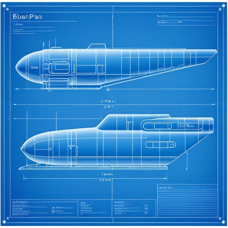blue blueprint plan with white lines, side and top view combined emoji