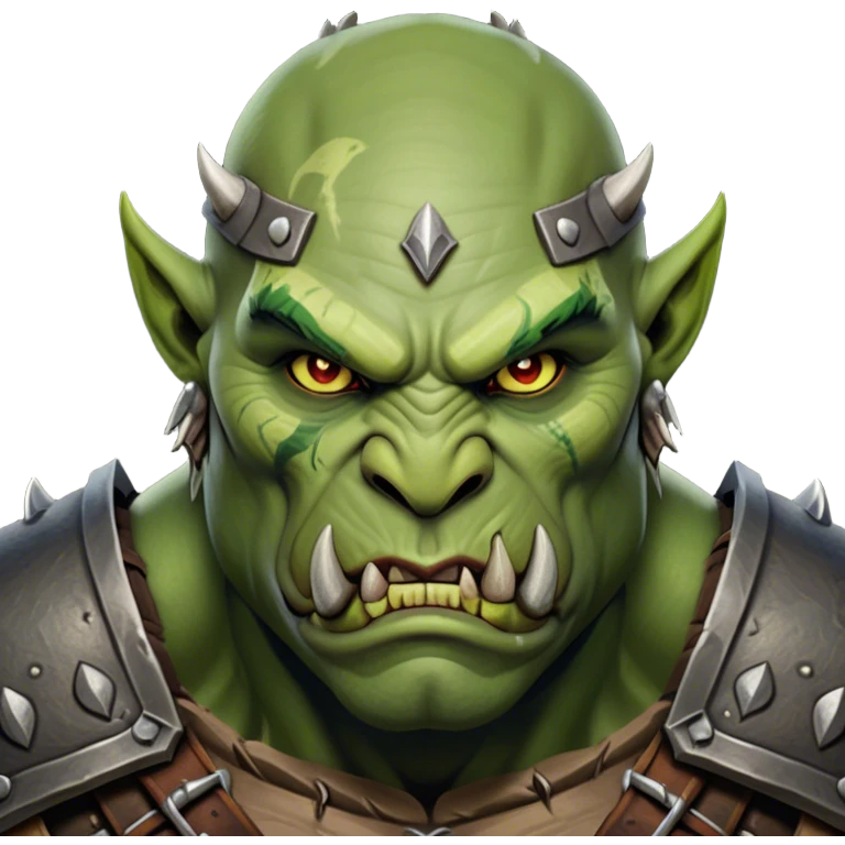 Cinematic Realistic WoW Orc Warrior Portrait, head tilted epicly and inquisitively, showcasing a commanding presence and raw, unyielding power. His battle-hardened green skin and muscular form, accented by meticulously crafted tribal armor in deep earthy hues, are rendered with lifelike clarity and dynamic lighting, high shine, epic and awe-inspiring, embodying the relentless spirit of an orc warrior ready for battle. emoji