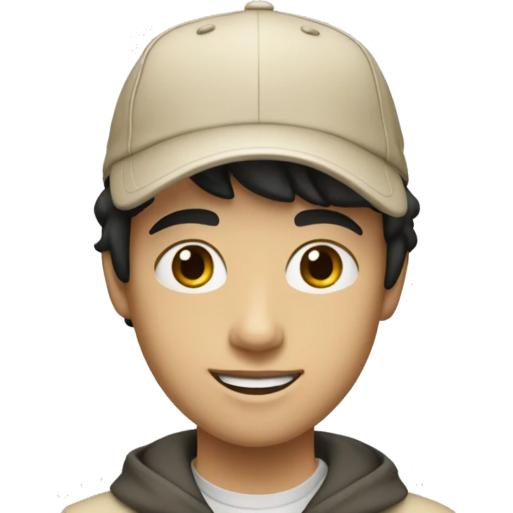 "Young man, white with black hair, wearing a beige cap." emoji