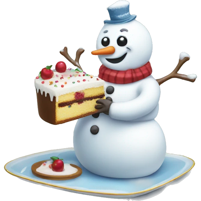 Happy snowman eating cake emoji