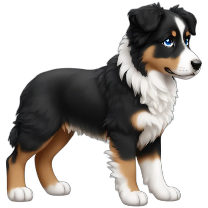 black, white and fire puppy american shepherd with blue eyes full size emoji