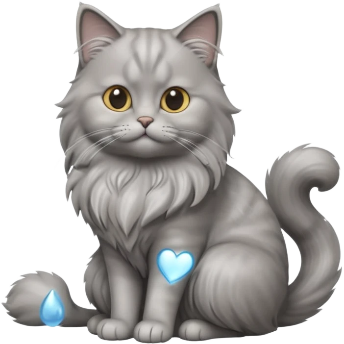 A 3D cartoon silver-gray British Longhair cat with flowing fur and soft reflections, calm sitting pose, Memoji-style rendering. full body or half body. emoji