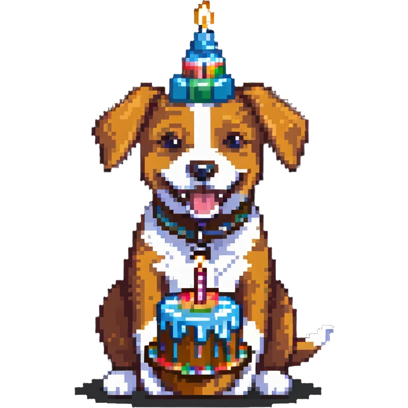 happy dog with birthday cake emoji