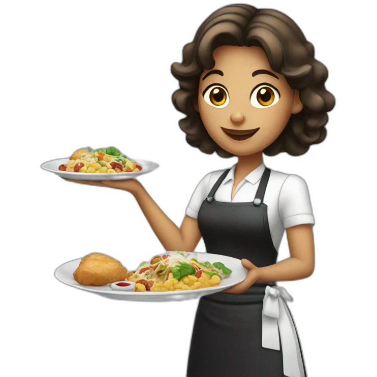 female waiter showing plates of food emoji