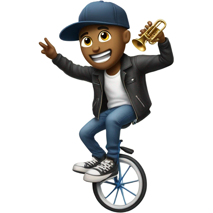 A hip-hop-anonymous riding a unicycle while playing a trumpet emoji