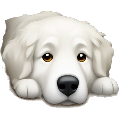 Great Pyrenees lying in a dirt hole  emoji
