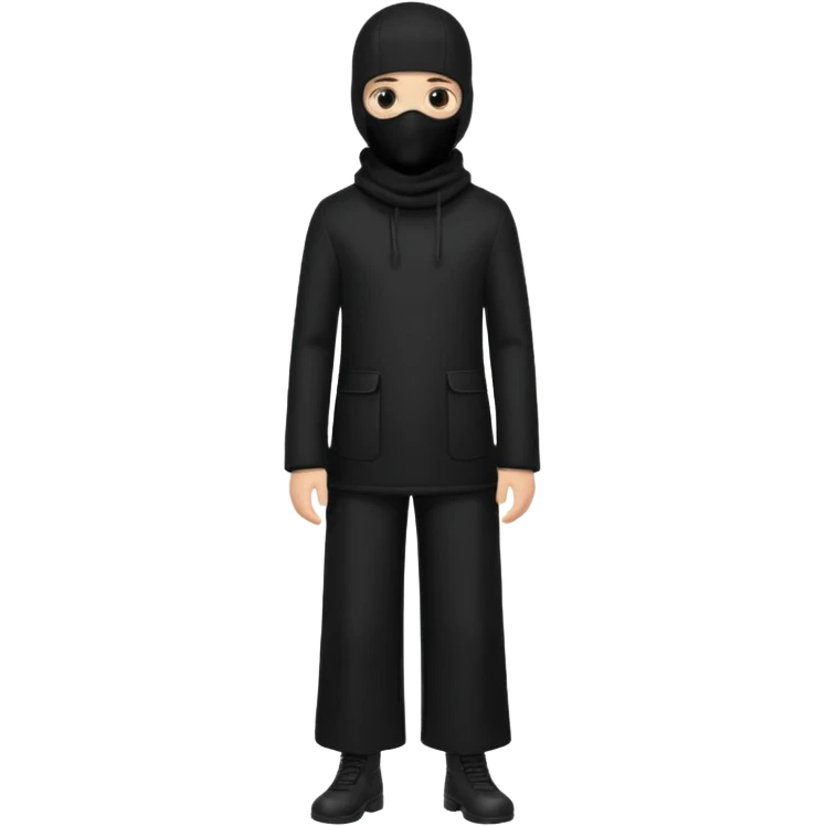 Hazme un emoji que sea una persona con pantalones anchos color negro con un saco negro y con un pasamontañas emoji