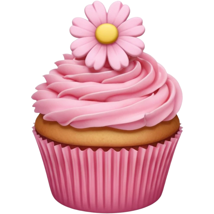 cupcake with pastel pink frosting and a small flower emoji