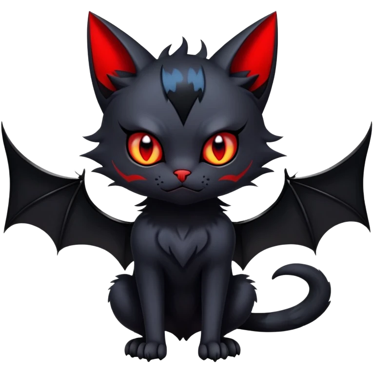 Vampiric feral futuristic gothic emo dark bat-cat-Litten-Noibat-Fakémon-hybrid-creature (full body) emoji