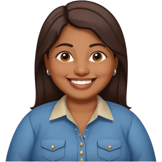 40 yr old chubby indian woman, dark skin, straight brown hair, big smile, white teeth, western clothes emoji