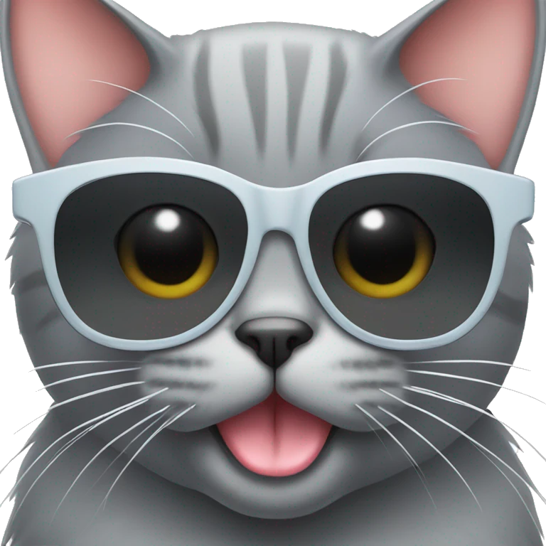 grey cat with sunglasses sticking her tongue out emoji