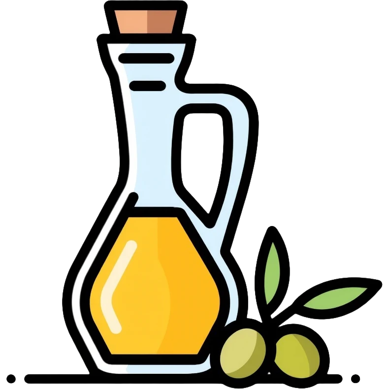 Olive oil bottle with olives beside it emoji