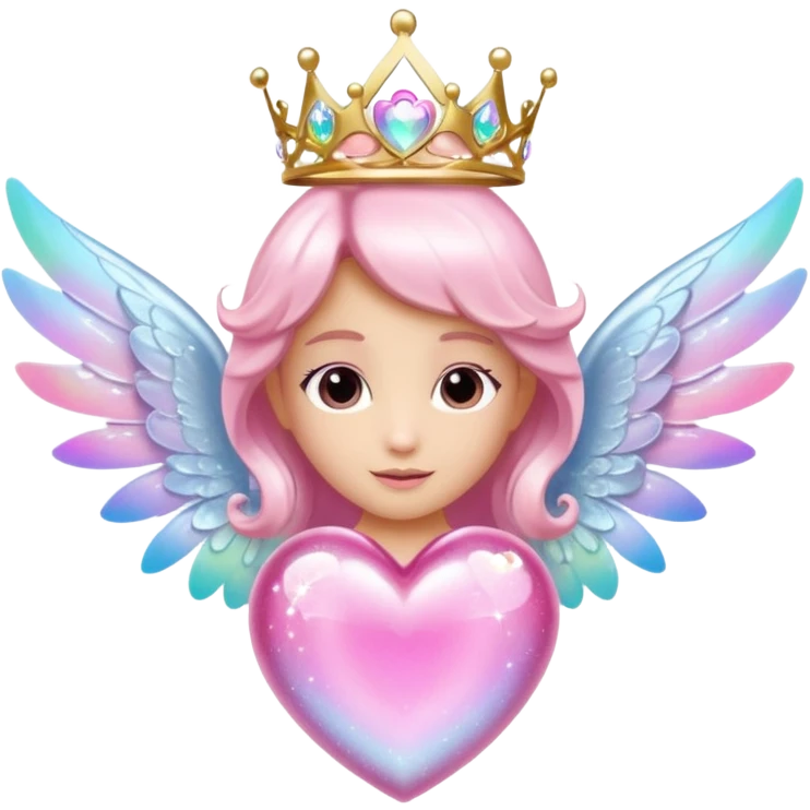 Pink sparkling heart with angel tiara and fairy wings emoji