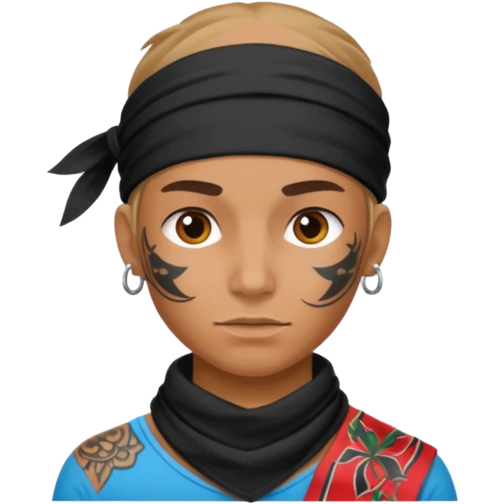 a human with bandana and tattoo emoji