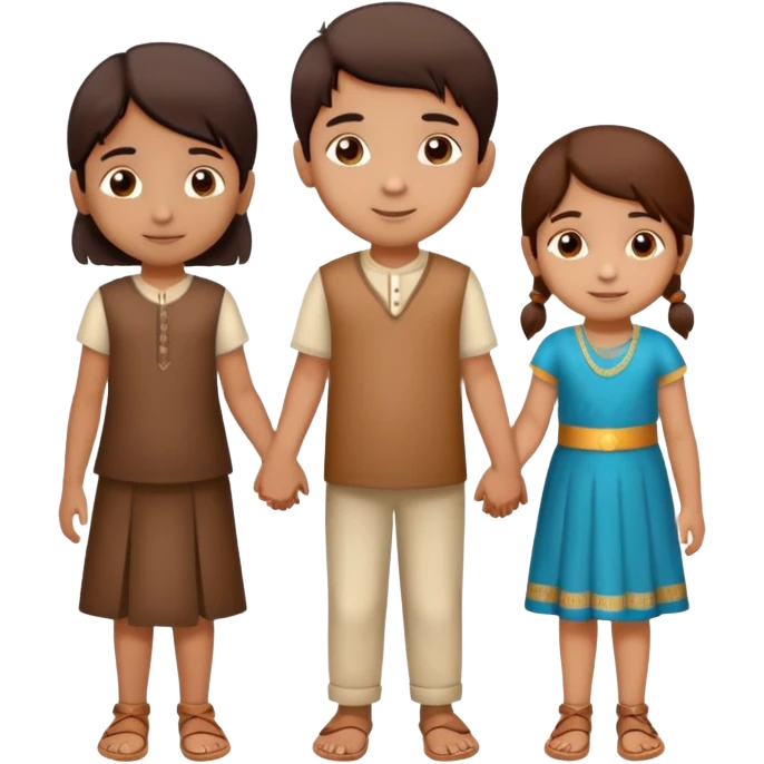 two Indian children (boy and girl) holding hands, boy lighter brown, girl medium brown, both age 5-6, simple background emoji