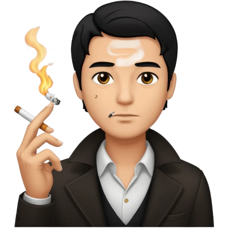 man with black hair and black eyes but handsome With dark smoking  emoji