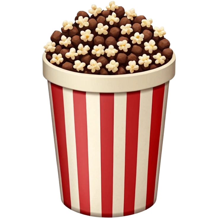 Chocolate popcorn in a paper jar with red and white vertical lines emoji