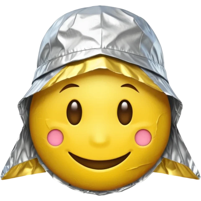 Yellow emoji smiley face wearing homemade tinfoil hat emoji