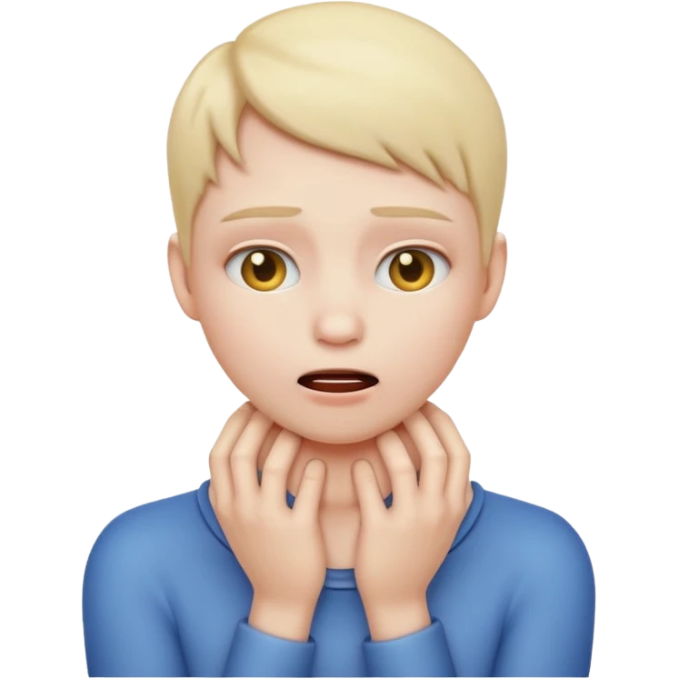 Create an emoji choking violently with hands on neck with a blank expression  emoji