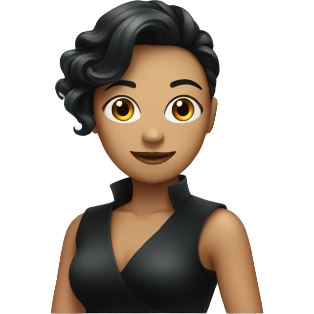a black dress and a poker face emoji