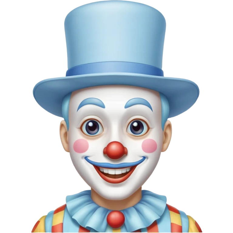 Chú hề đội mũ vuông cao xanh nước biển, cười tươi, khuôn mặt dài  emoji