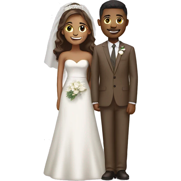 Newly weds, groom wearing brown suit and bride white dress emoji