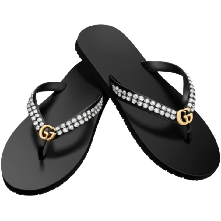 gucci, black with diamond crystal embellishments, flip flops emoji