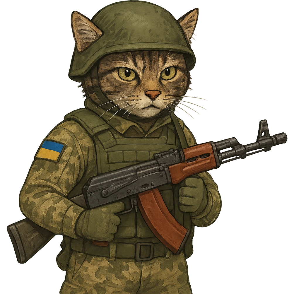 A cat with a gun serving in the ZSU emoji