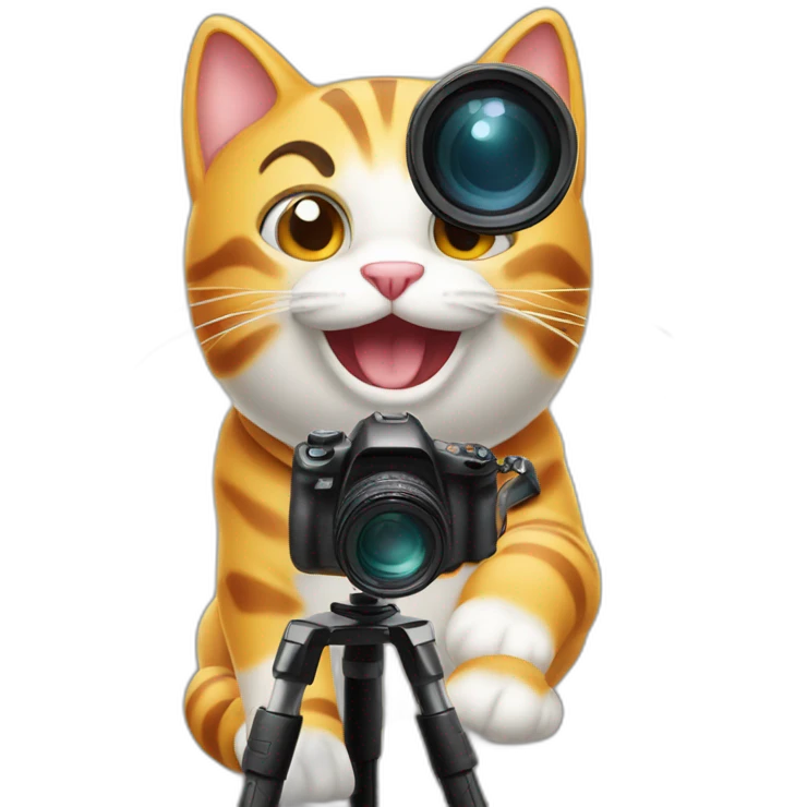 Happy cat with tripod and camera emoji
