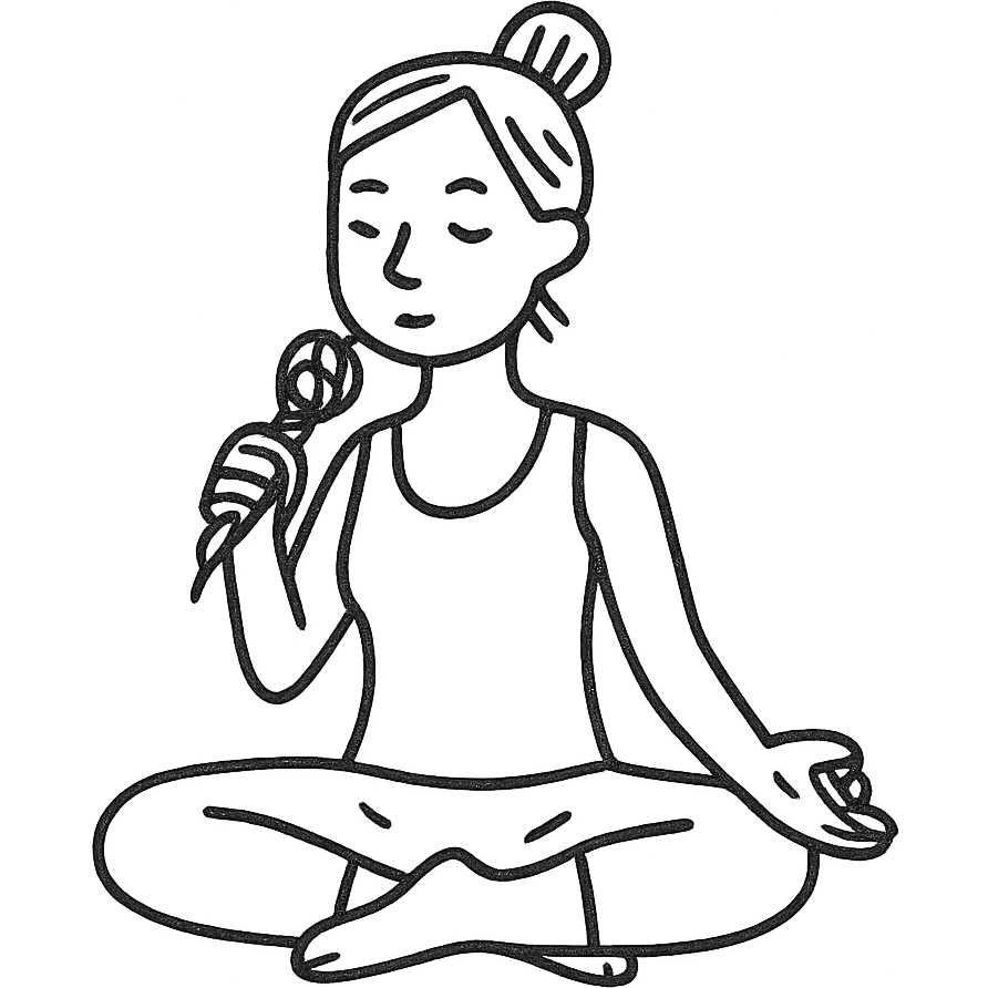 woman doing yoga with a microphone hand drawn outlined icon emoji