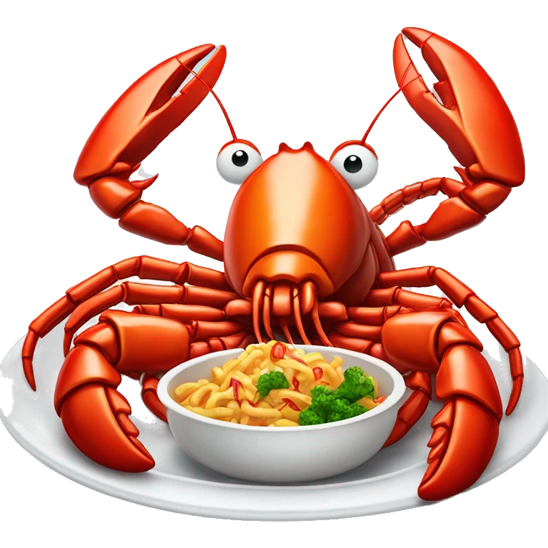 cooked red lobster served on a plate, with a focus on its claws and tail, vibrant and appetizing.” emoji