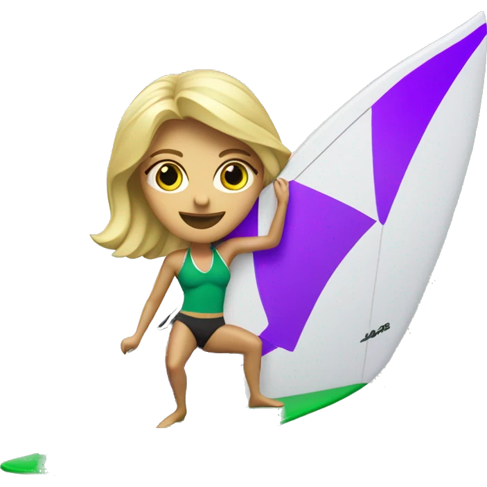 windsurf blonde woman on green surfboard with purple and white sail emoji