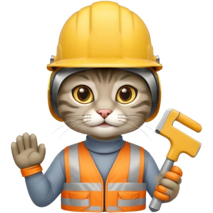 gray cat, handyman Outfit, wearing a Helmet emoji