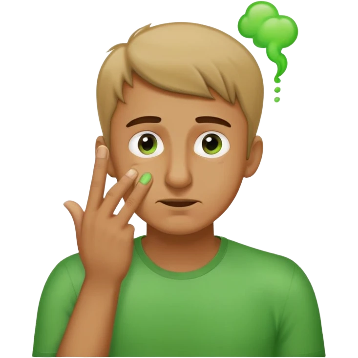 Guy plugging his nose with his fingers because there’s green fart around him emoji