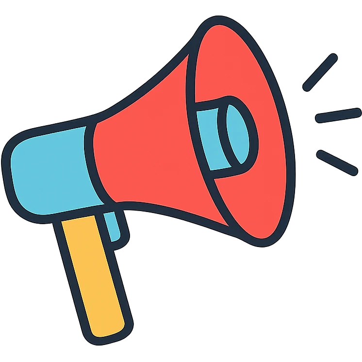 icon with colored outline megaphone (loudspeaker) turned 3/4 view, no text, clear and simple lines emoji