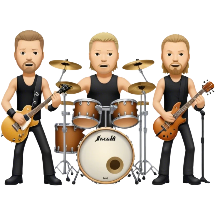 Metallica band/ Photorealistic James Hetfield, Kirk Hammet, Lars Ulrich, Rob Trujilho with instruments on stage emoji