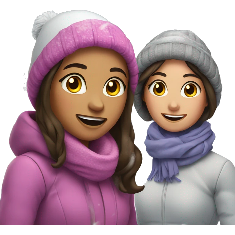 2 brunette girls playing in snow emoji