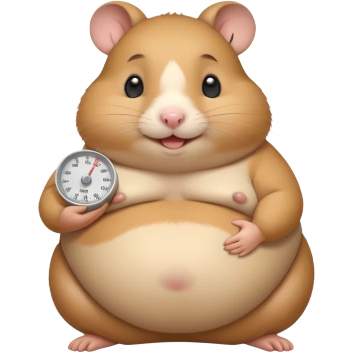 fat hamster holding pregnant belly smiling holding a tiny food scale emoji