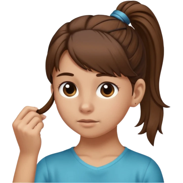 Normal skinned, tiny nosed, brown haired girl with Tying a ponytail emoji