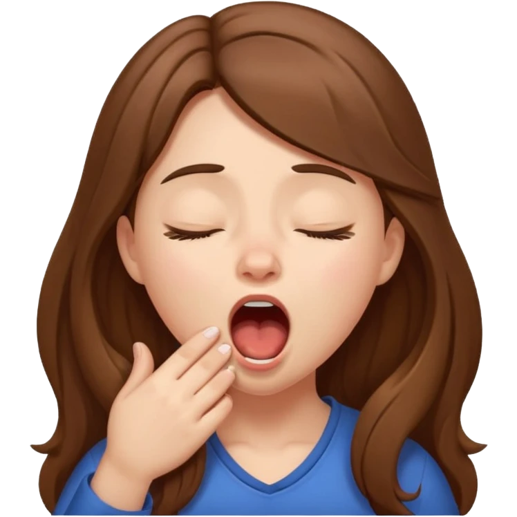 sleepy girl with long brown hair yawning emoji