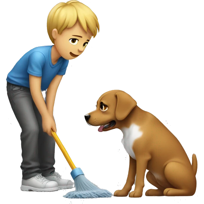 boy cleaning dog shot emoji