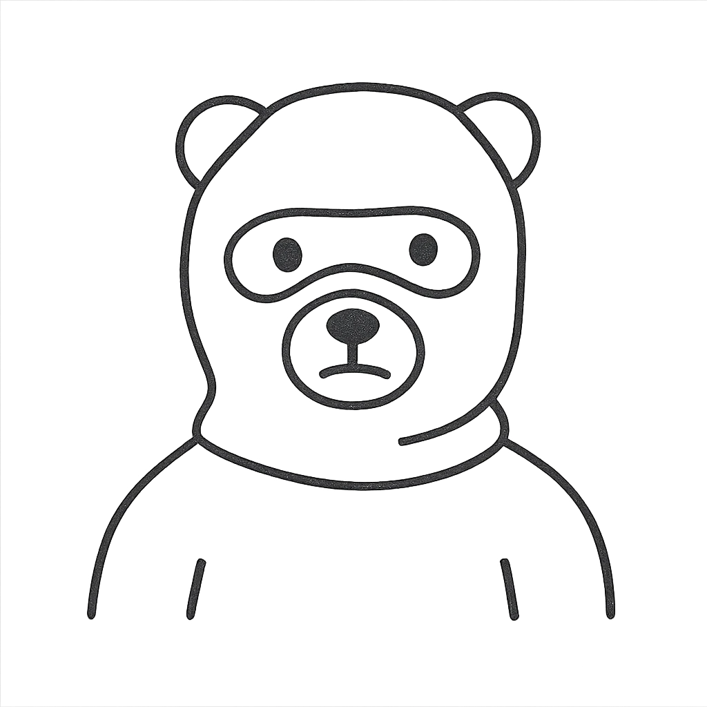 bear with a pink balaclava, hand-drawn outline style icon, no color emoji