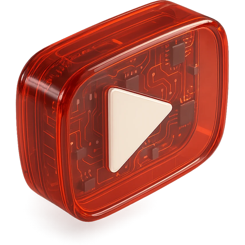 YouTube logo, 3D effect, glossy, red and white, realistic icon emoji