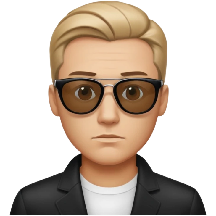 sigma boy, confident young man with sharp jawline, slicked-back hair, sunglasses, serious look emoji