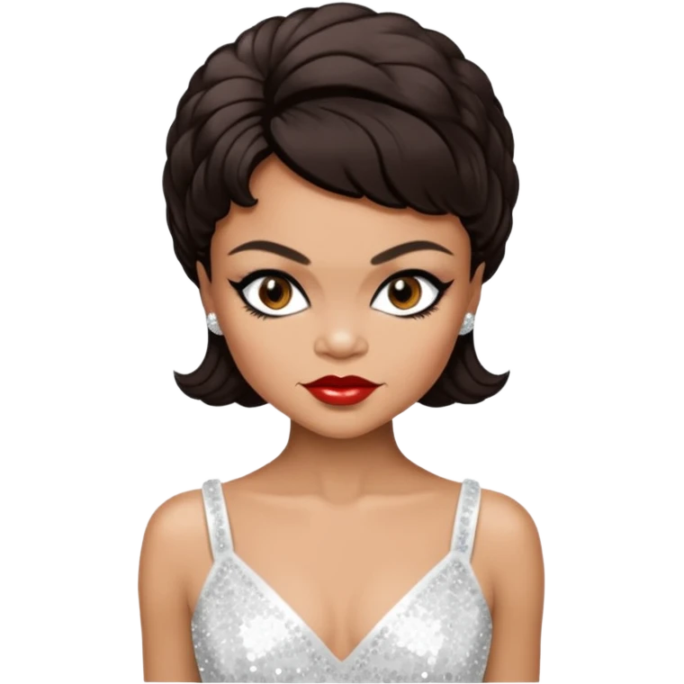 Eartha Kitt with dark brown hair, white sequin outfit emoji