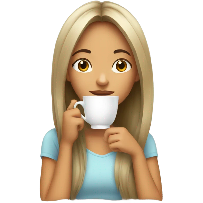 Girl sipping tea with long hair emoji