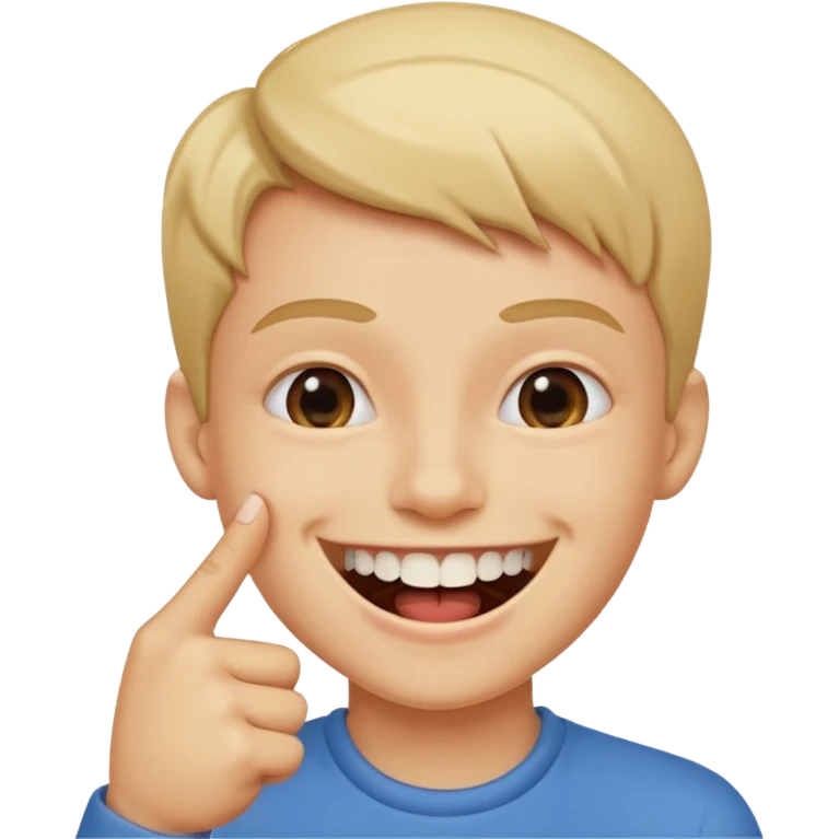 Con una sonrisa en la cara mientras muerde la punta del dedo indice en la boca son sus dientes emoji