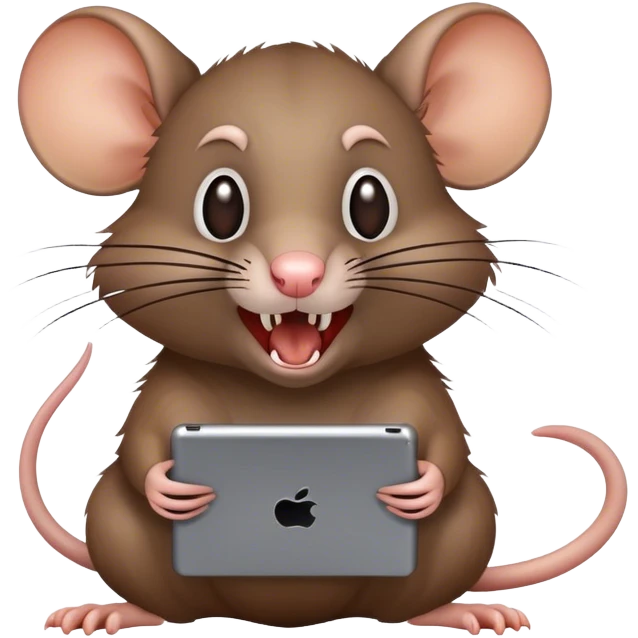 Rat playing with I pad growling emoji