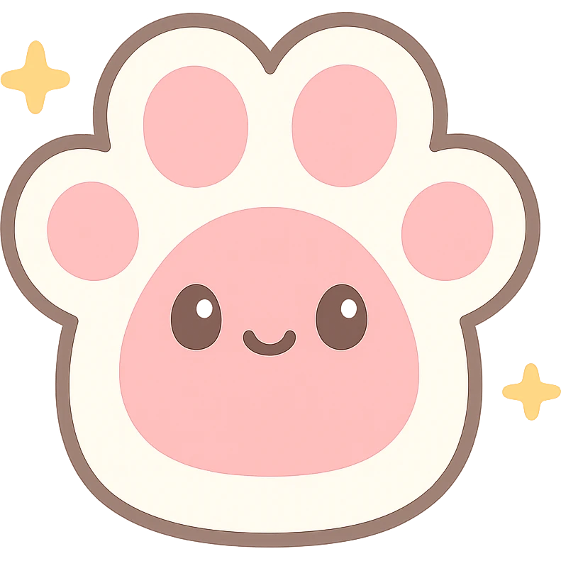 fluffy paw, kawaii style, big pads, sparkles, pink and white emoji
